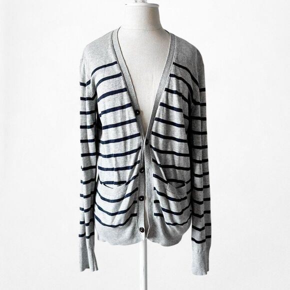 Vintage Y2K American Eagle Outfitters Gray Striped Button Down Sweater Size S - Picture 3 of 6